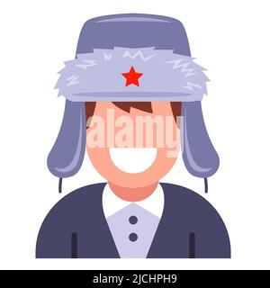 Russischer Mann in einem Hut mit Ohrenklappen. Stereotyp über Russen. Flache Vektor-Illustration. Stock Vektor