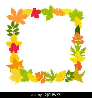 Herbst Blätter rechteckigen Rahmen einfachen Vektor minimalistischen Konzept flache Stil Illustration, bunte natürliche Blumenarrangement für Einladungen, Grußkarten, Booklet, Herbst Urlaub Dekor Stock Vektor