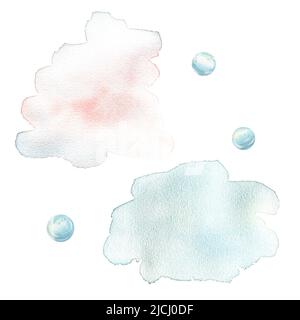 Aquarelldarstellung von transparenten farbigen Streifen oder Flecken. Isolierte Elemente, Blasen. Design, zarter Hintergrund. Stockfoto