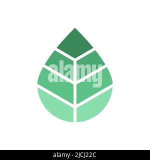 Design-Vorlage mit grünem Blattlogo. Biologisch abbaubares Produktkonzept. Geometrisches Blatt in sieben Teile mit Farbverlauf geteilt. Abstrakter Kiefernbaum. Vektor Stock Vektor