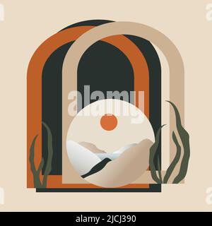 Abstrakte ästhetische Illustration mit Landschaft und Bögen Stock Vektor