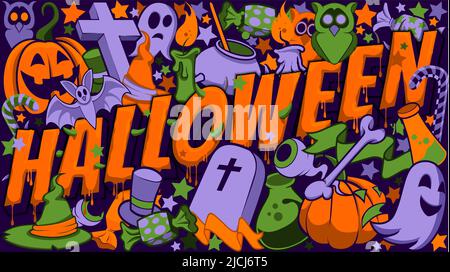 Halloween-Logo-Einladungskarte für eine gruselige Party Stock Vektor