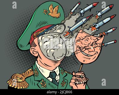 Militärpolitiker Falke Kriegspropaganda, Offizier mit Atomraketen Stock Vektor