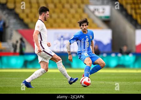 Foto LaPresse - Fabio Ferrari11 Giugno 2022 Wolverhampton, Regno Uneto Sport Calcio Inghilterra vs Italia - UEFA Nations League - Gruppo C Giornata 3/6 - Stadio Molineux. Nella foto:Sandro Tonali(Italien) Photo LaPresse - Fabio Ferrari Juni, 11 2022 Wolverhampton, Vereinigtes Königreich Sportfußball England vs Italien - UEFA Nations League - Gruppe C 3/6 - Molineux Stadium. Auf dem Bild:Sandro Tonali (Italien) Stockfoto