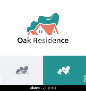 Oak Tree Green Leaf House Startseite Immobilien Wohnen Residenz Logo Stock Vektor