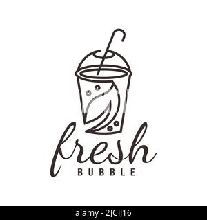 Frische Milch Bubble Tea Logo Illustration Design gesunde Getränk Perle stilisierte Linie Symbol Stock Vektor