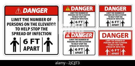 Gefahr Elevator Physical Distanzing Sign Isolate auf weißem Hintergrund, Vektor-Illustration EPS.10 Stock Vektor