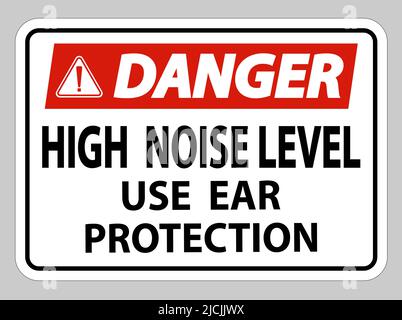 Warnschild hoher Geräuschpegel Gehörschutz auf weißem Hintergrund verwenden Stock Vektor