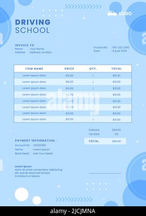 Auto Fahrschule Rechnung Vorlage Social Media Flache Cartoon Hintergrund Vektor Illustration Stock Vektor