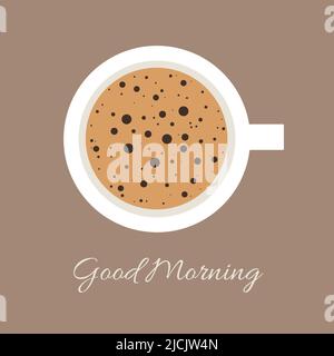Draufsicht auf die Kaffeetasse. Guten Morgen. Ich liebe Kaffee, einfache Vektorgrafik. Stock Vektor