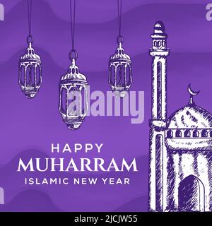 Handgezeichnet glückliches muharram islamisches neues Jahr Stock Vektor