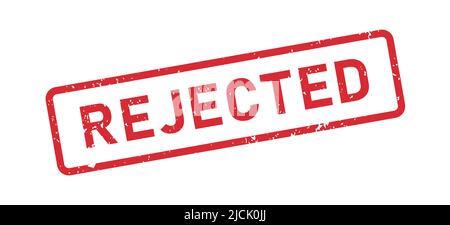 Grunge abgelehnt Wort Gummi Stempel. Abgewiesener Aufkleber mit rotem Schild. Grunge Vintage Square Label. Vektordarstellung auf weißem Hintergrund isoliert Stock Vektor