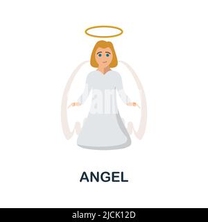 Engel flaches Symbol. Farbiger Elementschild aus der weihnachtskollektion. Flaches Angel Icon-Zeichen für Webdesign, Infografiken und mehr. Stock Vektor