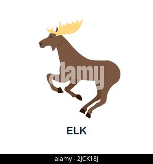 Symbol für flache Elche. Farbiger Elementschild aus der weihnachtskollektion. Flaches Elk-Icon-Zeichen für Webdesign, Infografiken und mehr. Stock Vektor