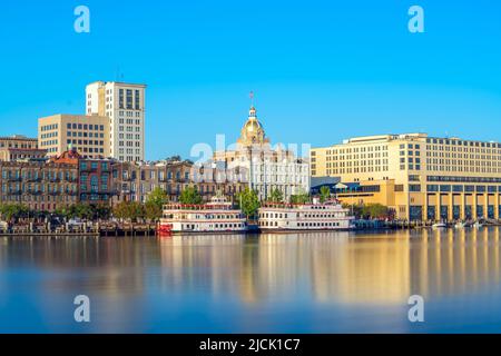 Flussufer der Innenstadt von Savannah in Georgia, USA Stockfoto