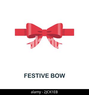 Festliche flache Ikone mit Schleife. Farbiger Elementschild aus der weihnachtskollektion. Flaches, festliches Bow-Icon-Zeichen für Webdesign, Infografiken und mehr. Stock Vektor