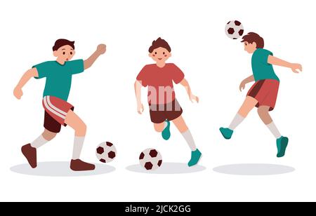 Junge Spielt Fußball Fußballspieler Sport Charakter Isoliert Stock Vektor