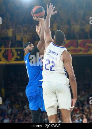 Barcelona, Spanien. 13/06/2022, Brandon Davies des FC Barcelona während der Liga Endesa Play Off finales Spiel zwischen dem FC Barcelona und Real Madrid im Palau Blaugrana in Barcelona, Spanien. Stockfoto