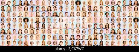 Panorama-Portrait-Collage vieler Frauen aus verschiedenen Generationen als Gesellschaftskonzept Stockfoto
