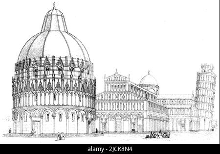 Kathedrale von Pisa, Italien, Baptistery und Schiefer Turm, , (Bilderbuch, ), Dom zu Pisa, Italien, Baptisterium und Schiefer Turm, Dôme de Pise, Italie, Baptistère et Tour d'ardoise Stockfoto