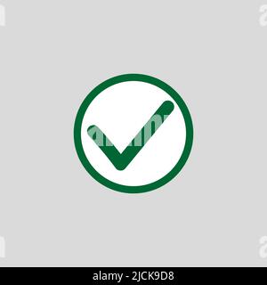 Gültiges Siegelsymbol. Blaues Häkchen im blauen Kreis. Sticker-Symbol „Flat OK“. Isoliert auf Weiß. Schaltfläche Akzeptieren. Gut für Web- und Software-Schnittstellen. Vektor Stock Vektor