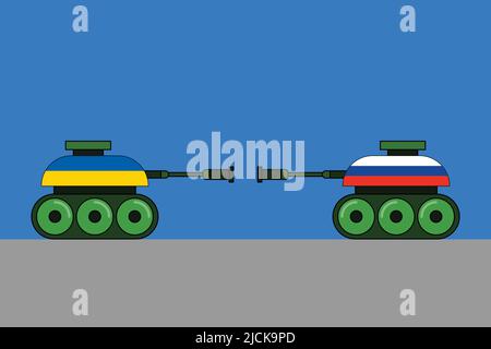 Ukrainischer vs. Russischer Panzer - russisch-ukrainischer Kriegskonflikt-Vektor-Illustration Stock Vektor