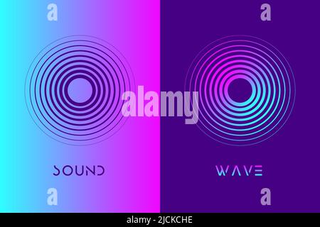 Moderner Schallwellen-Equalizer. Abstrakte fließende kreative Vorlagen mit dynamischen Kreiswellen.Karten, Farbcovers-Set. Geometrisches Design. Stock Vektor