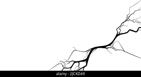 Risse auf Beton oder Boden aufgrund von Alterung oder Dürre. Gruppe von Spalten, isoliert auf weißem Hintergrund. Monochrome Vektorgrafik Stock Vektor