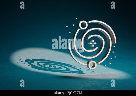 Schöne abstrakte Illustrationen Galaxy und Start Symbol Symbol auf einem dunkelblauen Hintergrund. 3D Rendering-Illustration. Weltraumforschung. Stockfoto