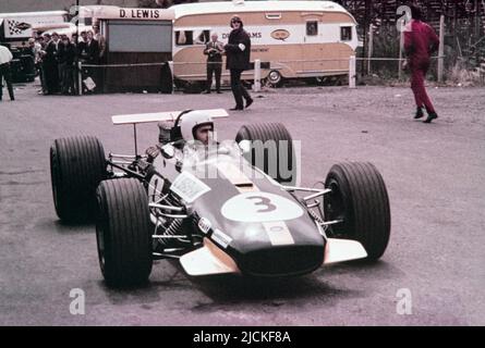 1968 britischer Formel-1-Grand-Prix bei Brands Hatch. Jack Brabham im Brabham BT26, Startnummer 3. Stockfoto