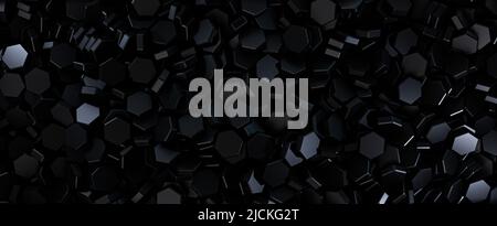 Sechseckiger Hintergrund in Schwarz, für Web und Banner, 3D Rendering Stockfoto