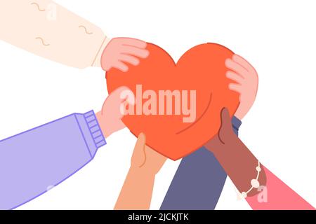 Hände des Mitleids. Humanity Hilfe Unterstützung im Unglück, Nächstenliebe geben Glauben Hoffnung Ruhe Liebe, globale religiöse Gemeinschaft oder Freiwilligenmission, menschlichen Wert Spende Vektor Illustration Stock Vektor