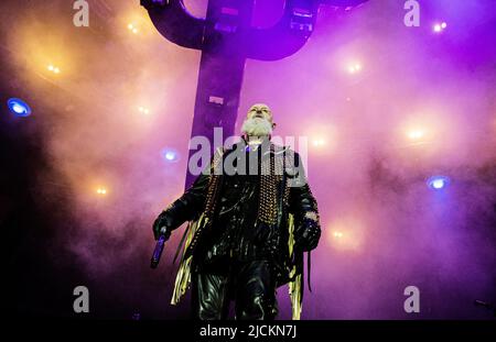 Judas Priest auf der Bühne in der Saab Arena in Linkoping, Schweden, 12. Juni 2022. Foto: Carolina Byrmo / Aftonbladet / TT-Code 2512 Stockfoto