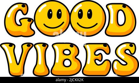 Schmelzendes Lächeln im Vintage-Stil. Retro Psychedelic Melt Smile Face Logo. Tropfendes Lächeln. Gut gelaunt. Positiver Emoji-Aufkleber. Vector groovy Emoji Gesicht. Gesichtssymbol. Stock Vektor
