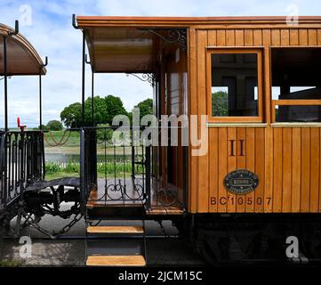 Holzwagen der Museumsbahn Chemin de Fer de la Baie de Somme in Saint-Valery-sur-Somme, Picardie, Frankreich Stockfoto