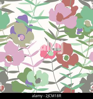 Nahtloses Blumenmuster mit Rosen auf Basis traditioneller Volkskunst-Ornamente. Bunte Blumen auf weißem Hintergrund. Doodle-Stil. Vektorgrafik Stock Vektor