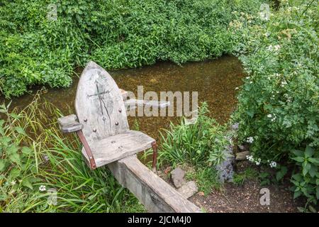 Ducking Stool am Fluss Avon in Christchurch, Dorset, Großbritannien. Stockfoto