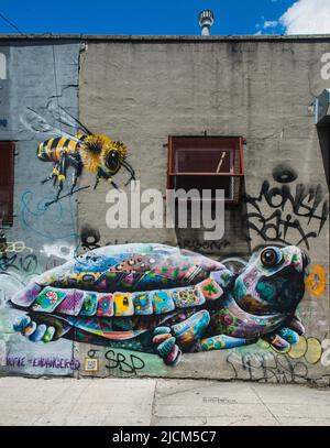 Graffiti-Wandgemälde in Bushwick, Brooklyn, New York City Stockfoto