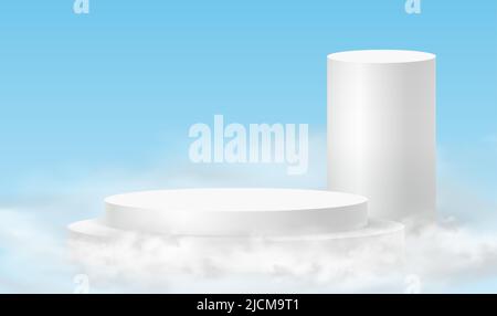 Himmel auf dem Podium. Minimalistischer Hintergrund mit weißen Podien in den Wolken. 3D realistische Sockel Produkt für Produktdemonstration und Himmel Wolken Stock Vektor