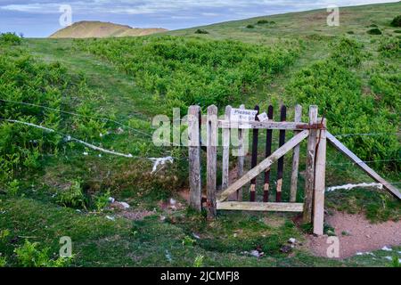 Tor auf dem Church Stretton Golfplatz in der Nähe von Bodbury Ring Hill Fort, Long Mynd, Church Stretton, Shropshire Stockfoto