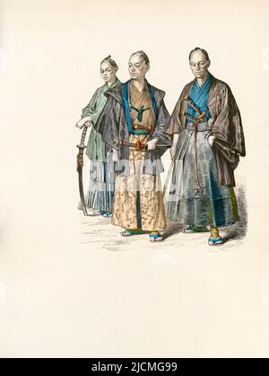 Commoners, Japan, Ende des 19.. Jahrhunderts, Illustration, die Geschichte des Kostüms, Braun & Schneider, München, Deutschland, 1861-1880 Stockfoto