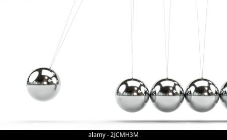 NEWTON'S PENDEL AUS REFLEKTIERENDEM METALL. 3D RENDERN Stockfoto