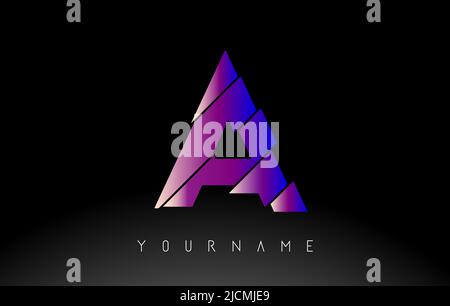 Buchstabe A mit abstrakt geschnittenem Logo-Design. Kreative Vektordarstellung mit leuchtendem Blau und Pink in Farbverlauf. Stock Vektor