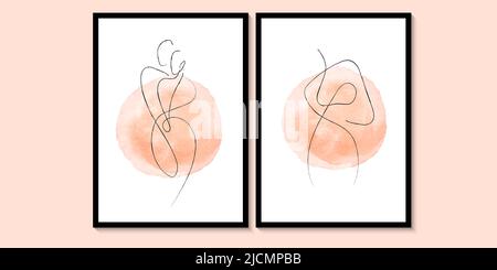 Abstrakte Körper Linie Kunst. Boho Plakate. Kreative künstlerische Poster. Weiblicher Körper, Textur. Design für Tapete, Wanddekor, Druck, Cardbackground Stock Vektor
