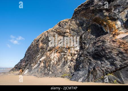 Black Ordovician Shales, Druidston Haven, Pembrokeshire, Wales, Großbritannien Stockfoto