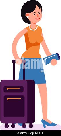 Cartoon Frau Passagier mit Gepäck Stock Vektor