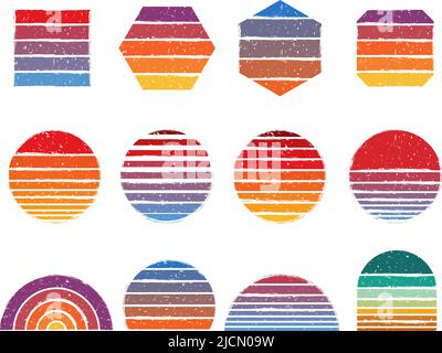 Retro-Sonnenuntergänge Formen. Vintage 90s Linien, Retro Streifen Grunge Gradient Hintergründe Vektor-Set Stock Vektor
