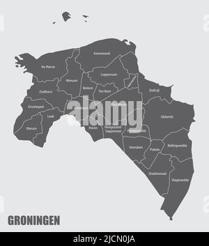 Groningen Provinz, Niederlande. Verwaltungskarte mit Beschriftungen. Stock Vektor