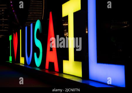 Lusail, Katar, 06. Juni 2022: ich liebe das lusail-Schild in der aufstrebenden Stadt lusail in Katar. Stockfoto