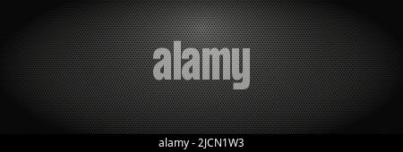 Perforiertes Metall. Dunkle Blechplatte mit Perforationslöchern, schwarzer metallischer Vektorhintergrund Stock Vektor